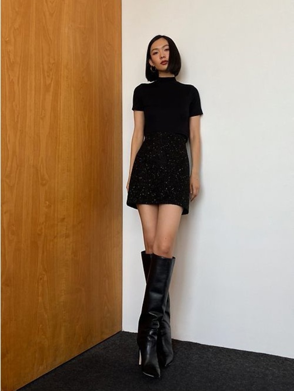 Aritzia Sunday Best Mock Neck Short Sleeve (Black)